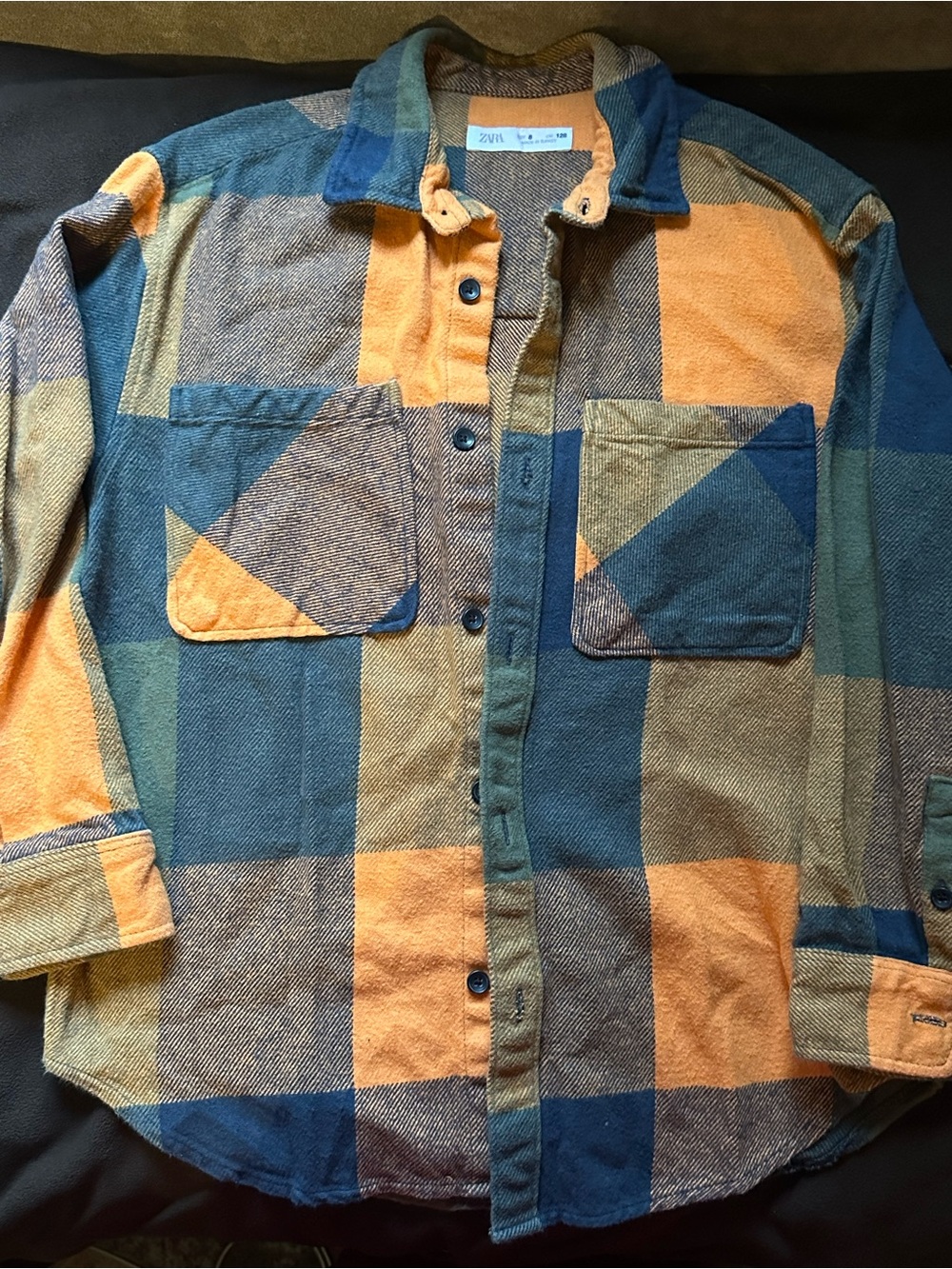 Zara Kids Colorblock Plaid Button-Up Shirt Jacket - Teal & Mustard